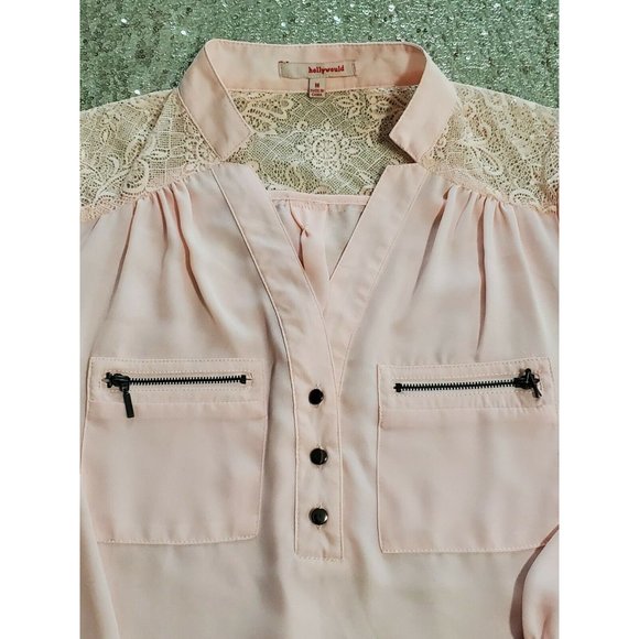 REWIND Long Sleeve Pink Blouse tunic back lace - Picture 8 of 12